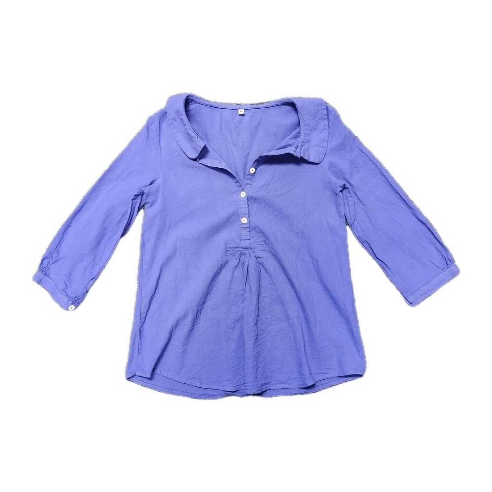 Purple Cotton Tunic‎ Blouse Womens M Collared Button Front 3/4 Sleeve Boho Top